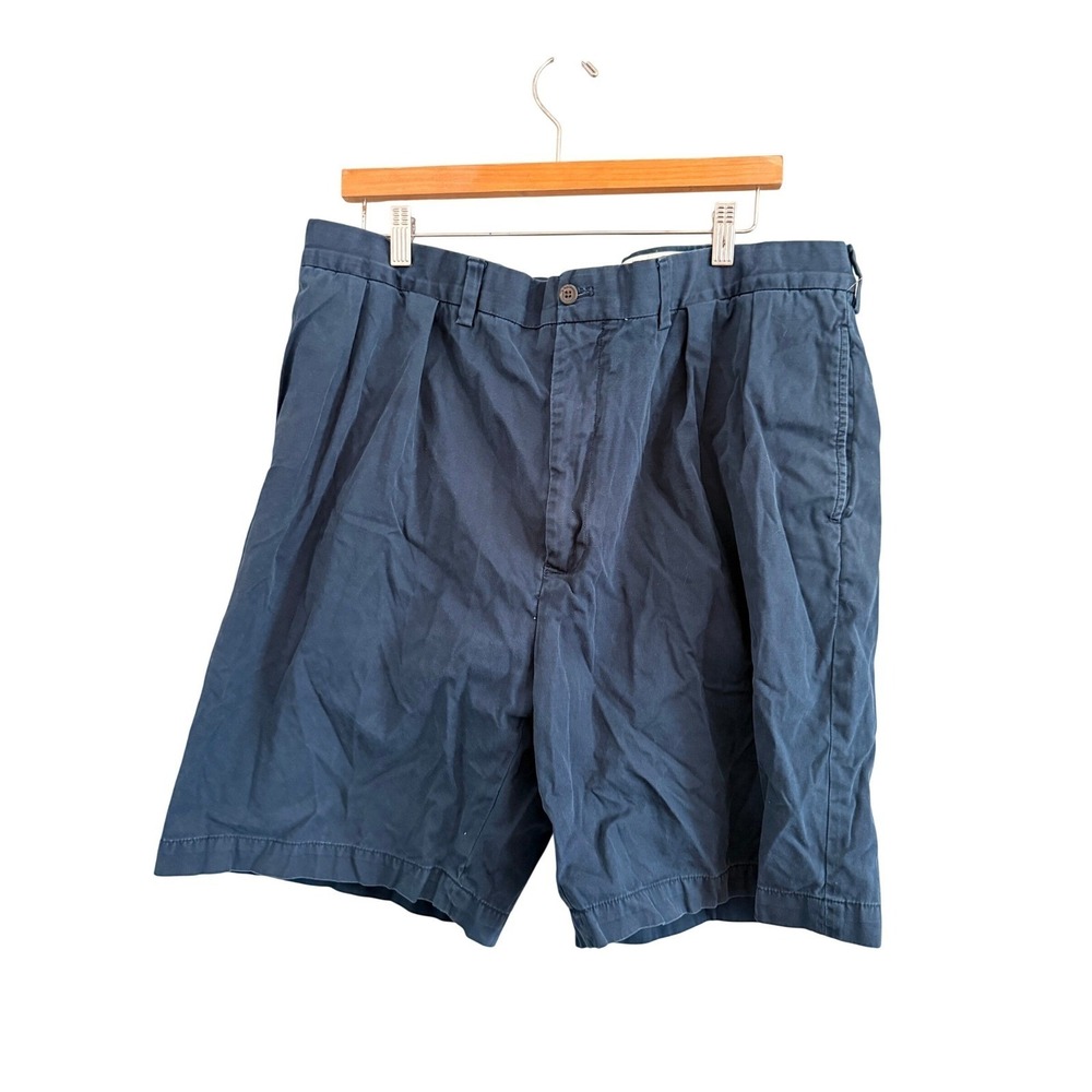 Polo‎ Ralph Lauren Shorts Mens 40 Navy Blue Pleated Cotton Twill Crest Patch